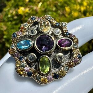 Michelle Albala Sterling Silver & 18k Gold Vermeil Multi-Gemstone Statement Ring